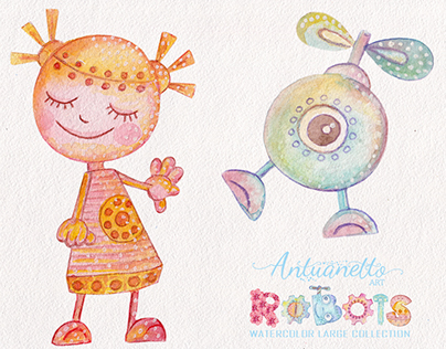 Beep Beep! Robots Party! Watercolor collection