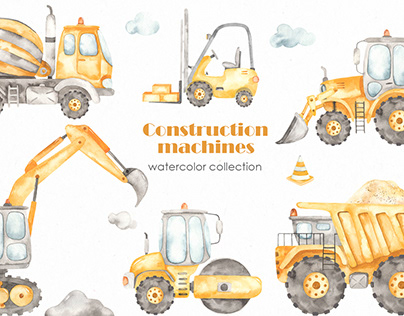 Construction machines watercolor