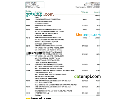 Finland Aland bank statement Excel and PDF template