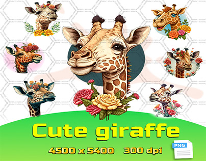 Cute giraffe with roses clipart