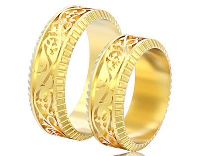 3d curved wedding golden rings with ornament