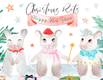 Christmas Rats. Symbol 2020 Happy New Year