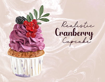 Realistic Cranberry Cupcake is drawn digitally.