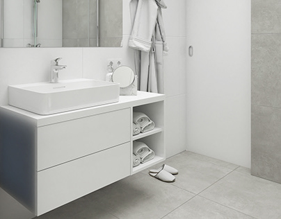 White bathroom with touch of conrete #whitet #concrete