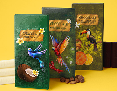 "Exotic Chocolate". Illustrations for packaging design.