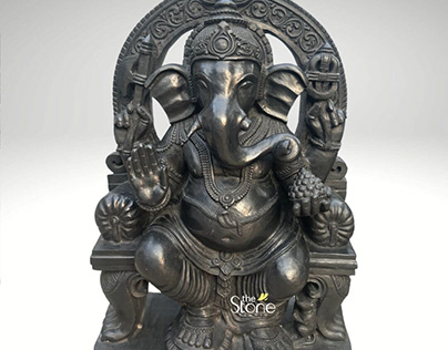 Lord Ganesha Black Stone Statue 2ft