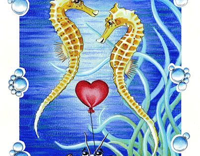 Two Seahorses in Love - Children's illustration