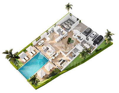 2D&3D floor plans for the villa