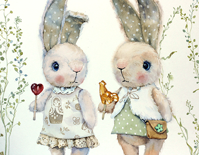 Watercolor rabbits