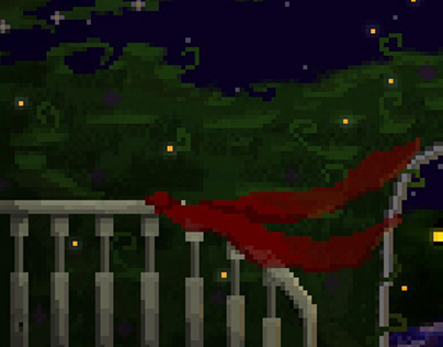 pixel art, night atmosphere, garden