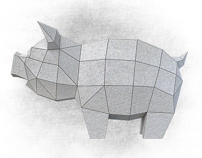 Piggy polygonal model/Set for a self assemble.
