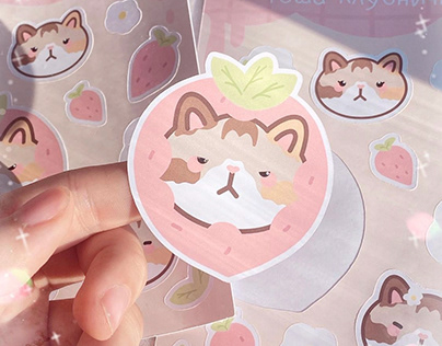 Stickers Strawberry Cat Tosha | Printed Stickers