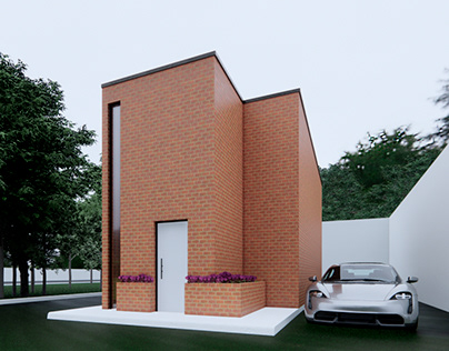 Modern bricks facade overcast scene