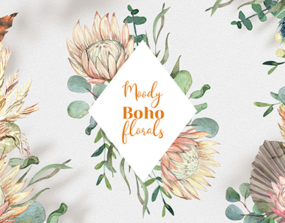 Moody Boho Florals Watercolor Collection