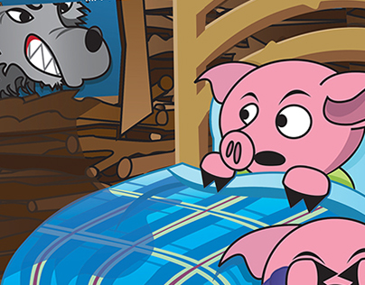 Illustration, Children's Book, Three Little Pigs Scene