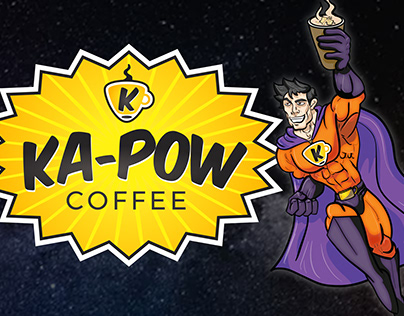 Kapow Coffee Logo and Mascot