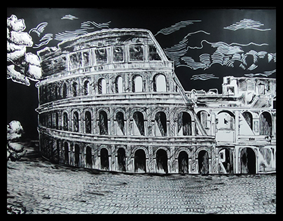Hand Drawing Colosseum in Black and White