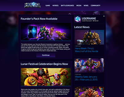 Heroes of The Storm website layout