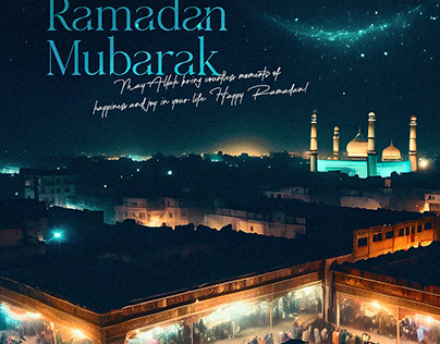 Ramadan poster with photo of beautiful mosque