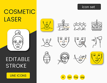 Laser cosmetology icons set vector line