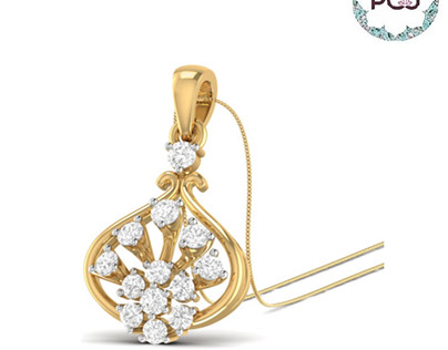 Pretty Gold Diamond Pendant By PC Jeweller