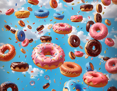 Donut Delight: Colorful Donuts under a Blue Sky