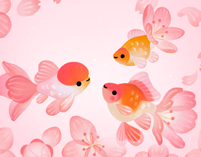 Goldfish and spring flowers