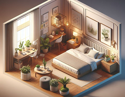 Isometric 3D Visualisation Bedroom, Living Room