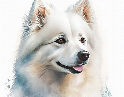 American Eskimo Dog Portrait Watercolor Painting