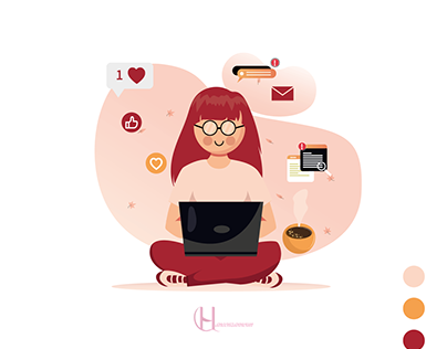 Woman sitting with laptop freelance