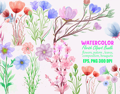 Watercolor Wildflowers Clipart Bundle