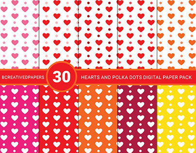 Hearts and Polka dots pattern digital papers pack