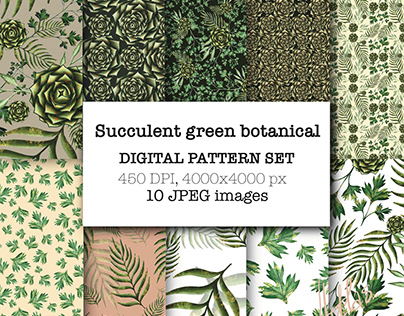Succulent Green Seamless Digital Pattern Set