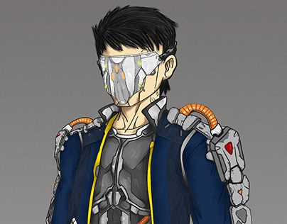 Cyborg Exo-Suit Cyberpunk style character concept