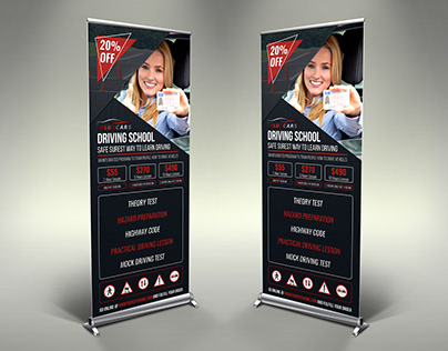 Driving School Signage Roll Up Banner Template Vol.2