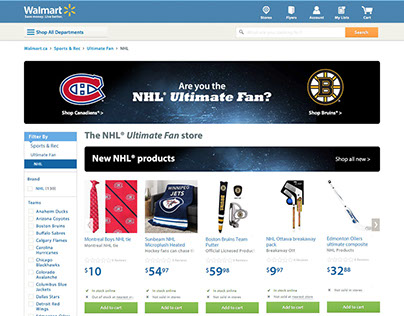 NHL Custom Shopper Experience on Walmart.ca