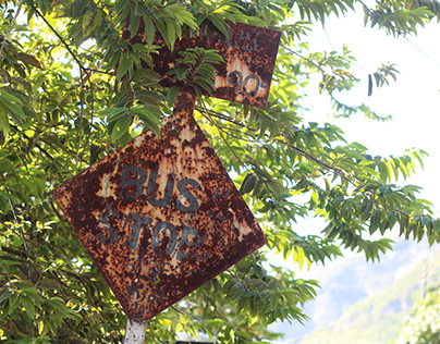 Old, Rusty Bus Stop by Trees