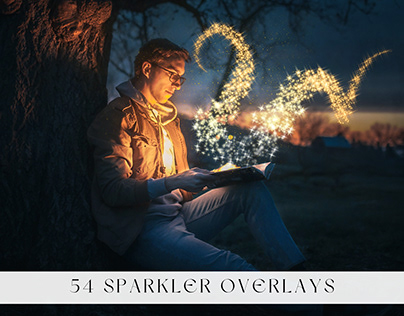 54 Fairy Sparkler Photoshop Overlays, Digital Glowing