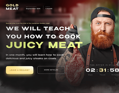 Landing page for an online course on cooking meat