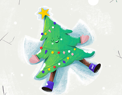 christmastree, newyear, illustration, snow,snowangels