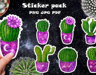 Celestial cactuses sticker pack