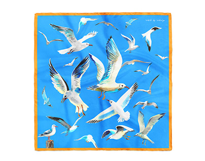 Seagulls print for silk scarves