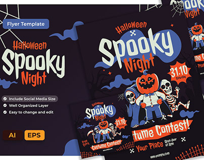 Halloween Spoky Night Flyer AI & EPS Template