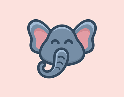 Cute Head Elephant Logo Design