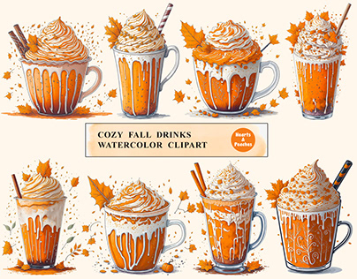 Cozy Fall Drinks Watercolor Clipart Bundle
