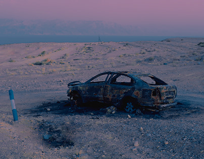 Burnt Out Car. Dead Sea.
