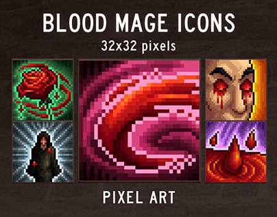 Blood Mage Icons 32×32 Pixel Art