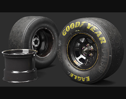 NASCAR Worn Wheel. Lowpoly, PBR