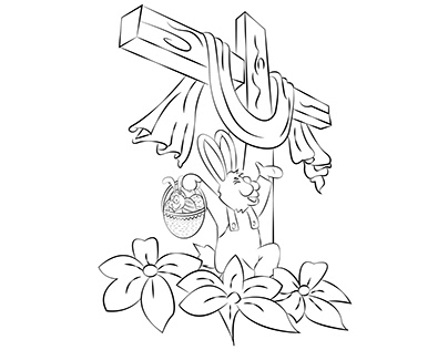 Vector christian cross with easter bunny hand drawn