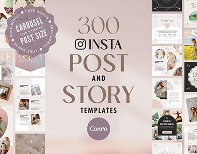 300 Instagram Template Canva Post Story Shine Bundle